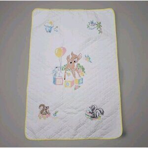 Walt Disney Bambi Paragon Needlecraft Stitched Quilted Baby Blanket Vintage